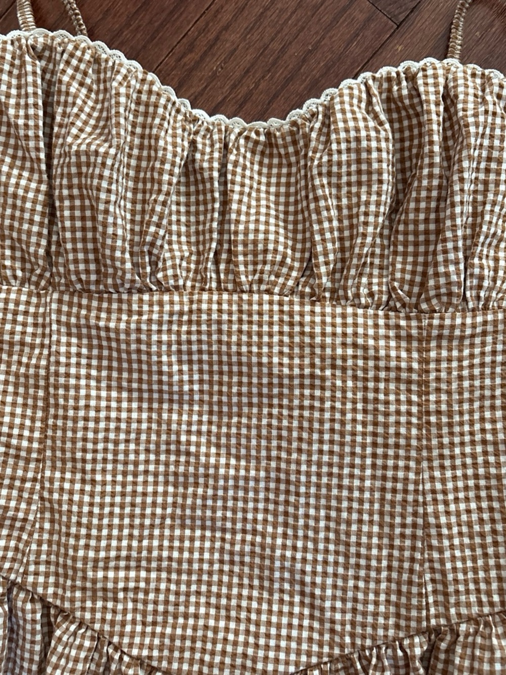 a new day Beige Gingham Sundress with Ruffle Top - Picture 4 of 5